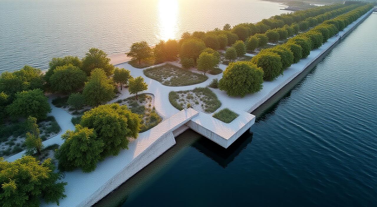 Modern coastal development aerial view